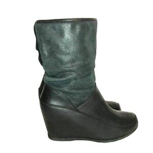 Cougar Lorraine Black Leather Waterproof Wedge Mid Calf Boots Womens 9M